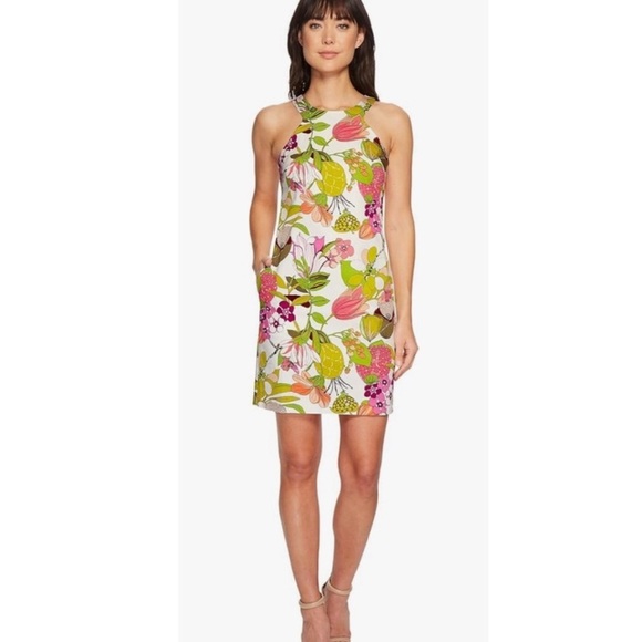 Trina Turk Aptos Stretch Cotton Sateen Sheath Shift Dress M 10 Floral Orchid - Picture 11 of 12